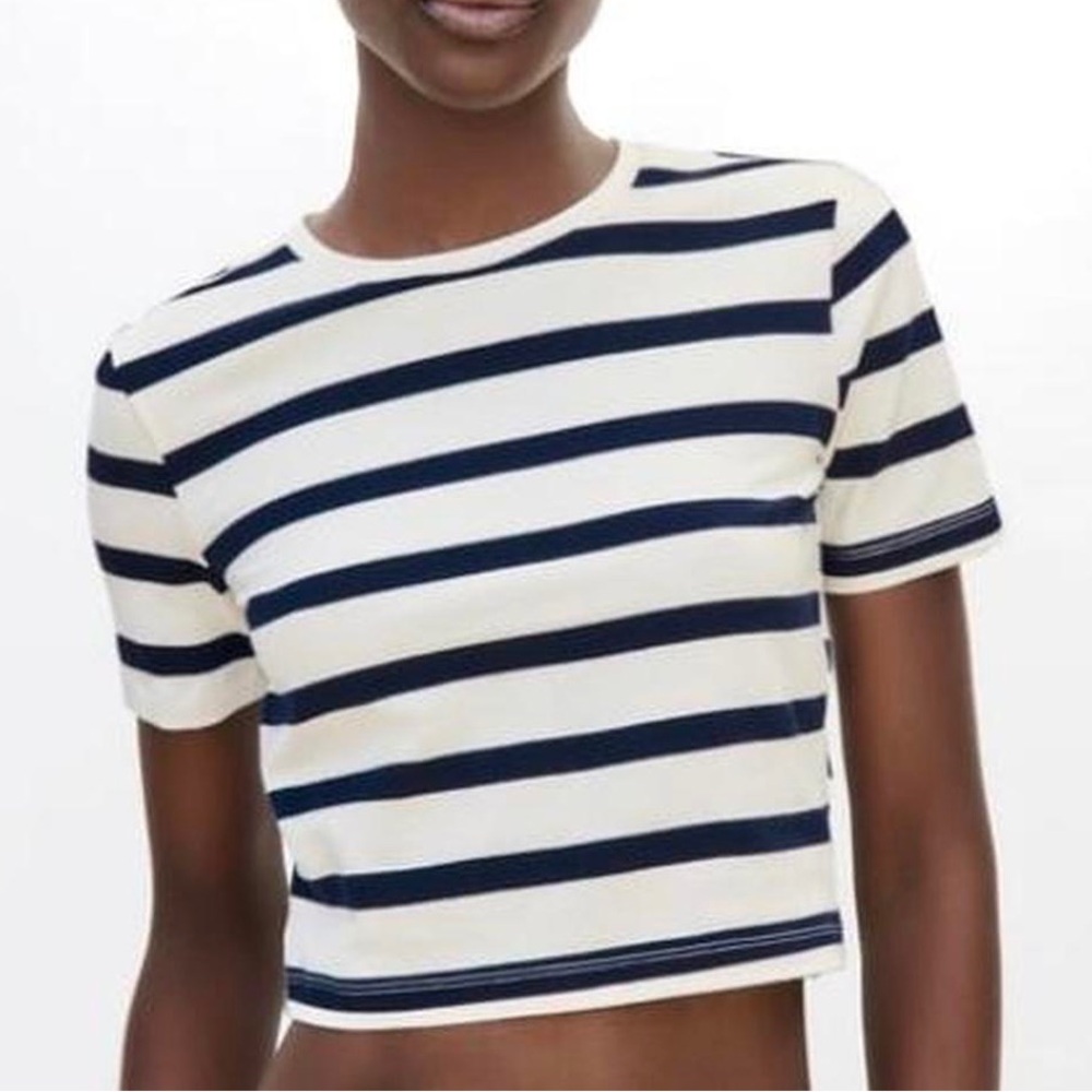 Zara Striped Navy and White Baby Tee
